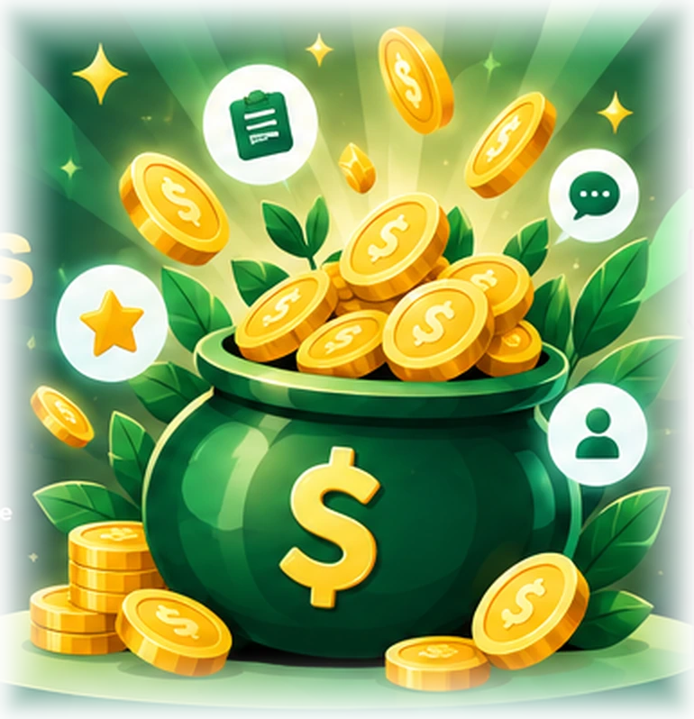 Illustration of a green pot filled with golden coins